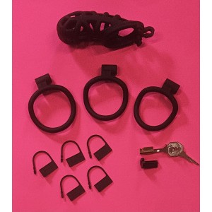 Cock Cage, Hard Plastic, 3 different size rings, 2 different types of Locking systems