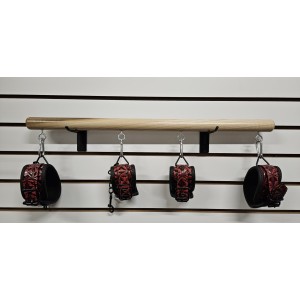 Wood Spreader Bar with RED Wrist & Ankle Cuffs, SPREADER BAR EXCLUSIVELY HANDCRAFTED FOR TLD!  