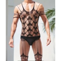Men's Bodystocking w/heart design BLK