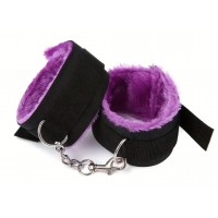 Fur Lined Hand Cuffs PURPLE, Black Nylon